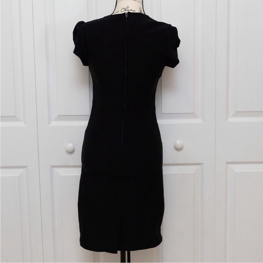 Lovely Day Black Square Neck Mini Dress Puff Sleeve 90s Minimal LBD Size L - Picture 6 of 9